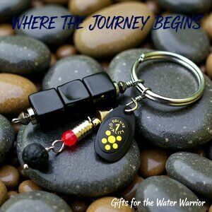 #1 Dad Gift! Fishing Lure Key Chain - Black Onyx + Metal Spoon Lure Key Ring!